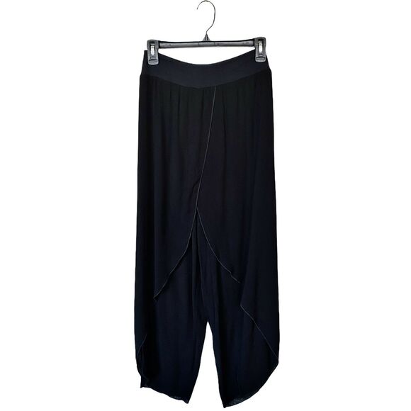 BOHO Pants T.Zovich Relaxed Wrap Slit Boho Beach Vacation Black Small NWT - Picture 1 of 7
